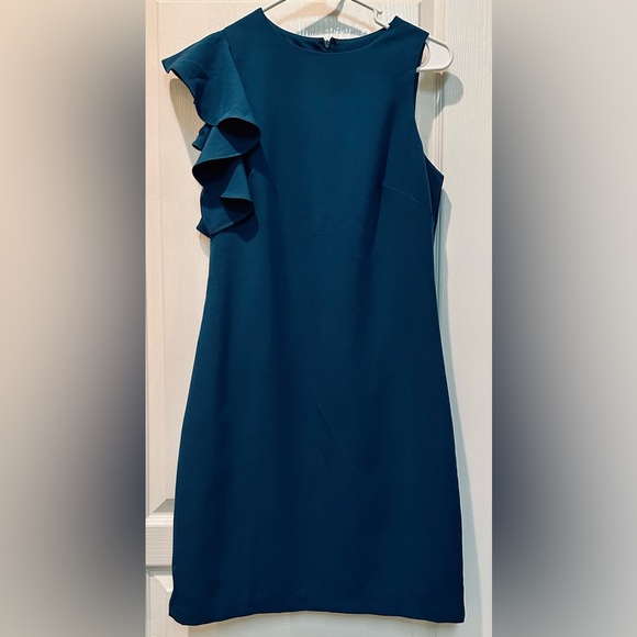 Julia Jordan Teal Blue Women's Sheath One Shoulder Ruffle Cocktail Dress - Picture 2 of 8